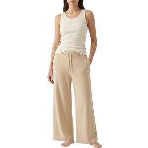 Live The Process Wide Leg Knit Pants XL Tan Cotton Silk Blend Knit Lounge
